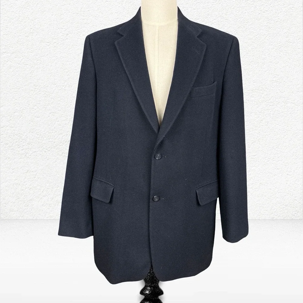 VTG 90s Hart Schaffner & Marx 100% Camel Hair Blazer 44 Navy Blue Made in USA